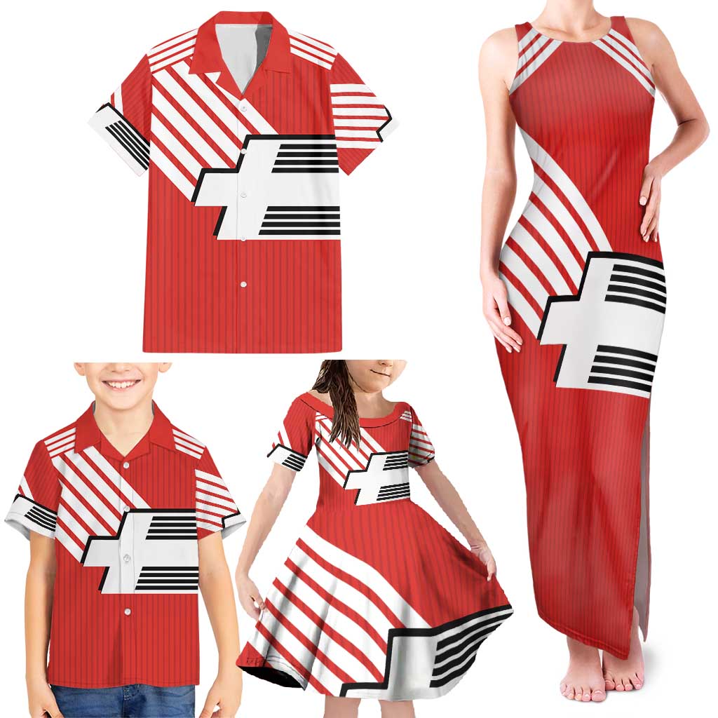 Swiss Football Custom Family Matching Tank Maxi Dress and Hawaiian Shirt 1990-1992 Retro Red Switzerland Vintage