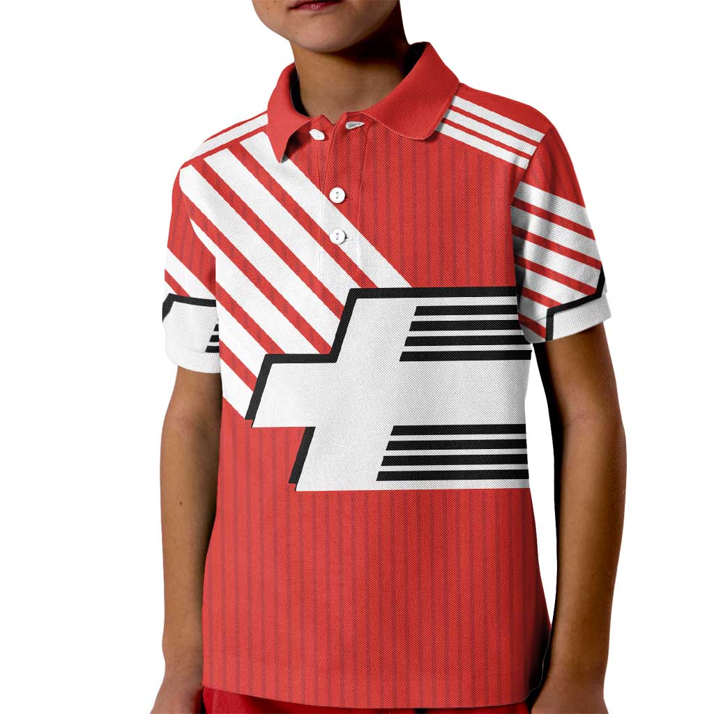 Swiss Football Custom Kid Polo Shirt 1990-1992 Retro Red Switzerland Vintage