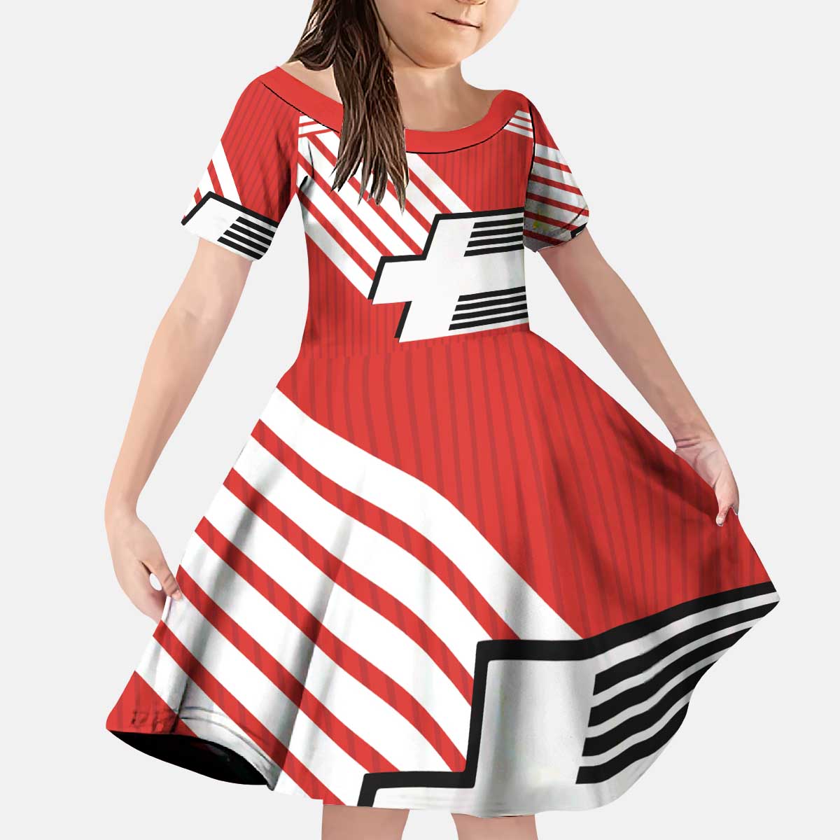 Swiss Football Custom Kid Short Sleeve Dress 1990-1992 Retro Red Switzerland Vintage