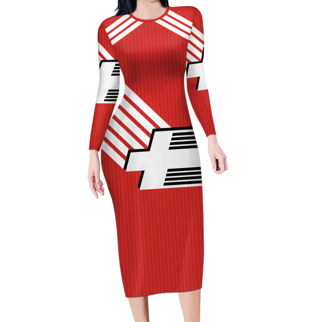 Swiss Football Custom Long Sleeve Bodycon Dress 1990-1992 Retro Red Switzerland Vintage