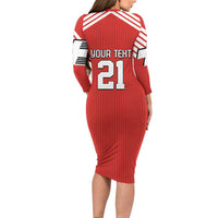 Swiss Football Custom Long Sleeve Bodycon Dress 1990-1992 Retro Red Switzerland Vintage