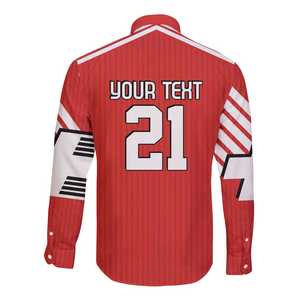 Swiss Football Custom Long Sleeve Button Shirt 1990-1992 Retro Red Switzerland Vintage