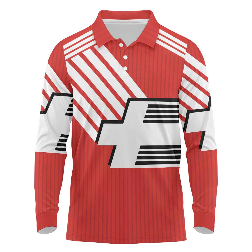Swiss Football Custom Long Sleeve Polo Shirt 1990-1992 Retro Red Switzerland Vintage
