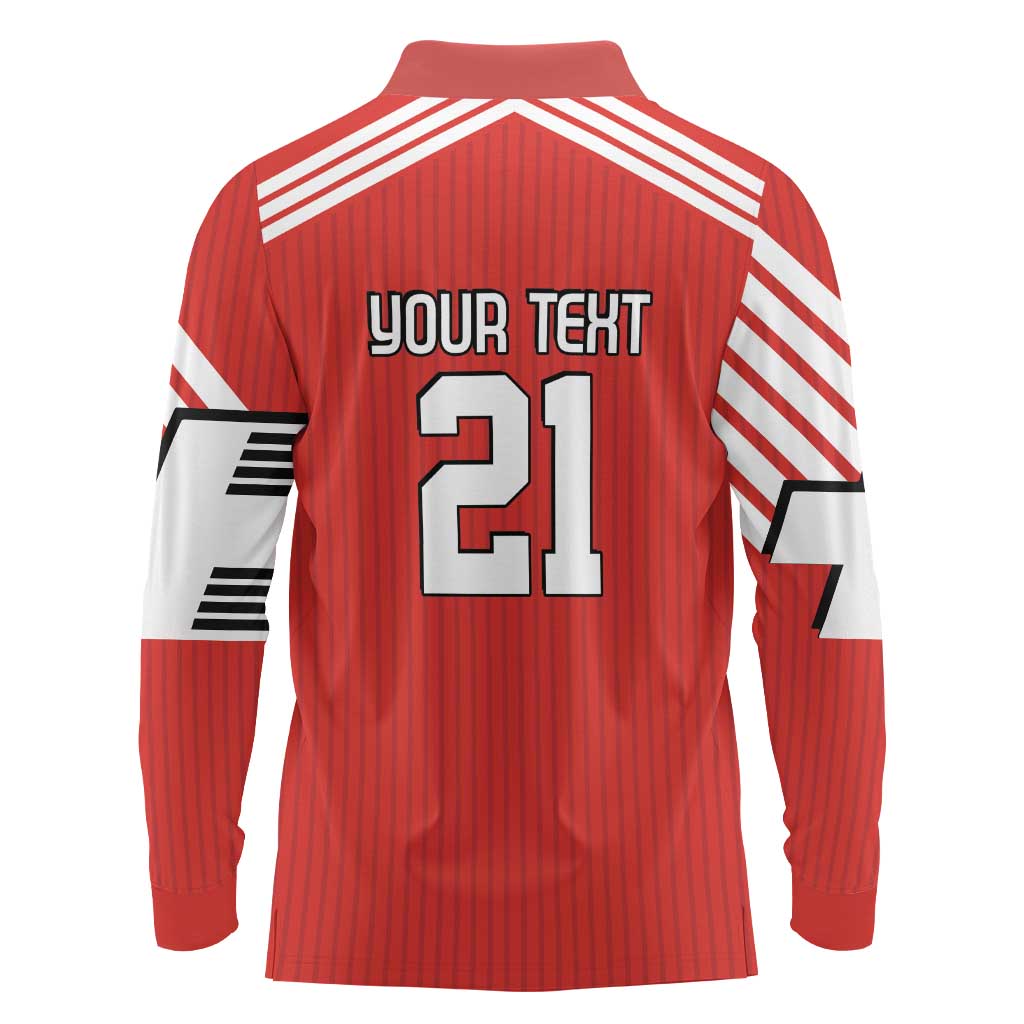 Swiss Football Custom Long Sleeve Polo Shirt 1990-1992 Retro Red Switzerland Vintage