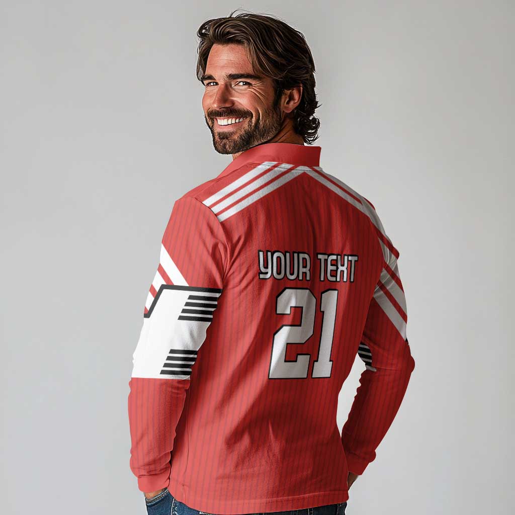 Swiss Football Custom Long Sleeve Polo Shirt 1990-1992 Retro Red Switzerland Vintage
