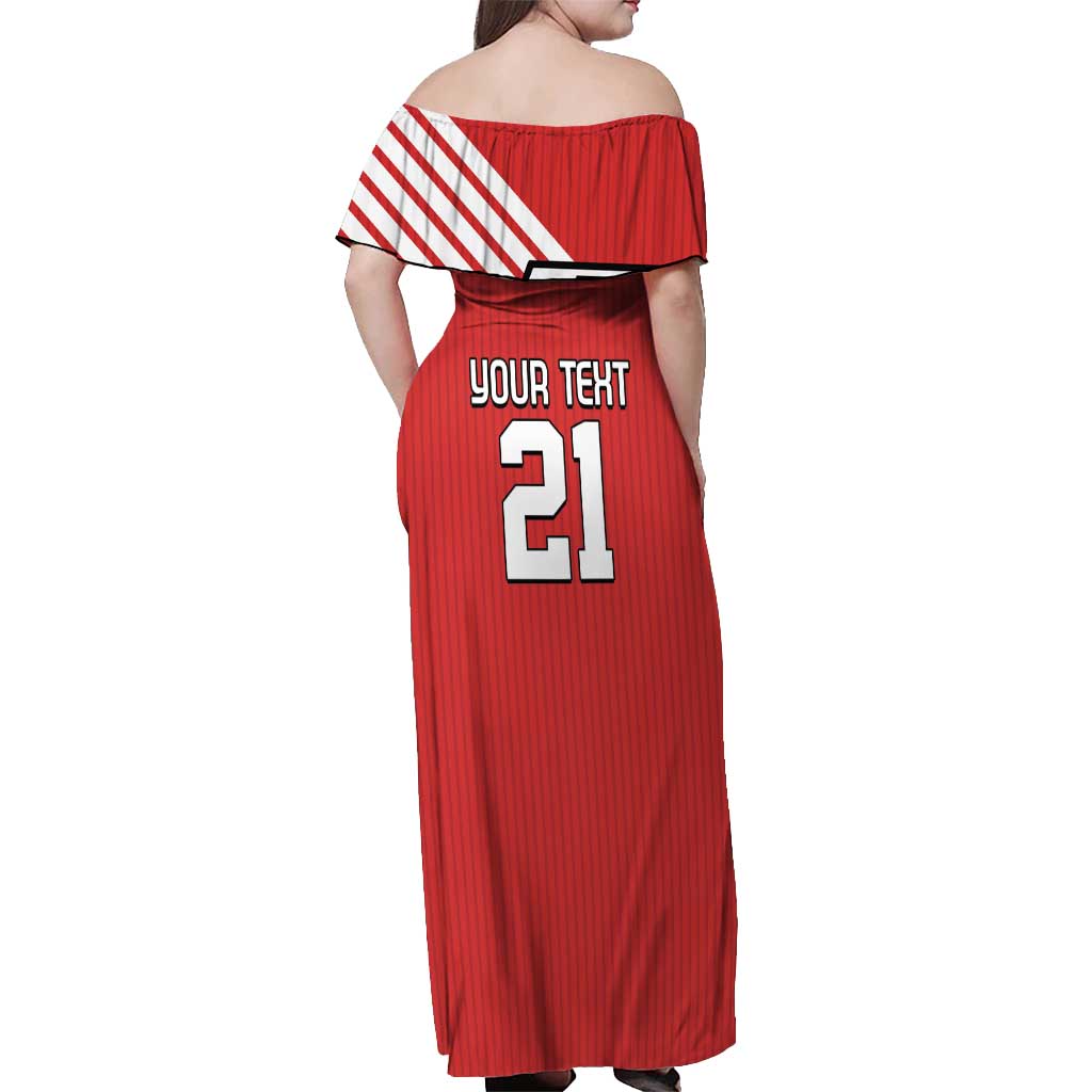 Swiss Football Custom Off Shoulder Maxi Dress 1990-1992 Retro Red Switzerland Vintage