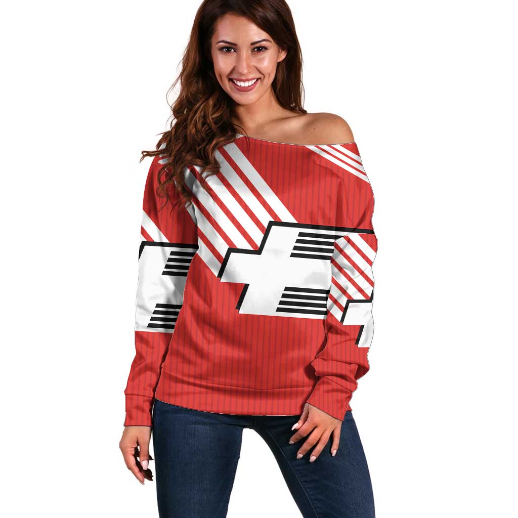 Swiss Football Custom Off Shoulder Sweater 1990-1992 Retro Red Switzerland Vintage