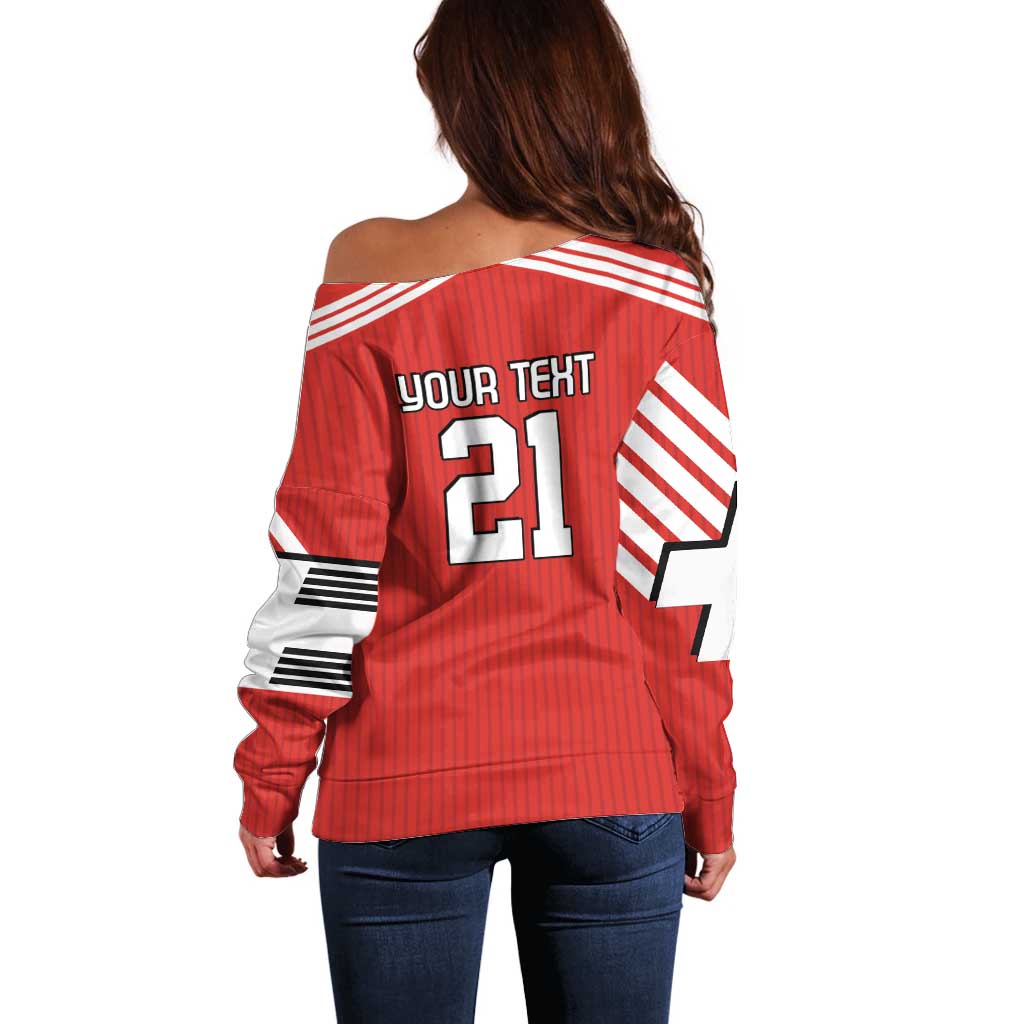 Swiss Football Custom Off Shoulder Sweater 1990-1992 Retro Red Switzerland Vintage