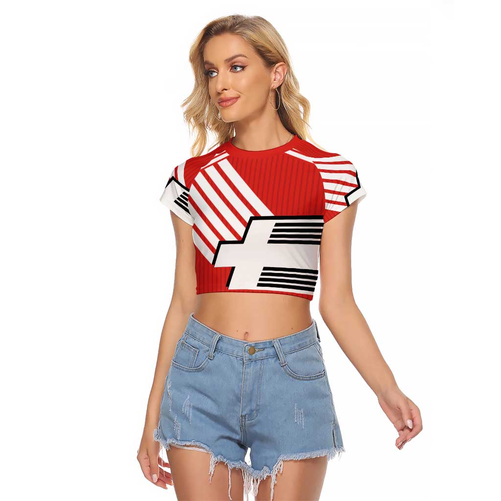 Swiss Football Custom Raglan Cropped T Shirt 1990-1992 Retro Red Switzerland Vintage