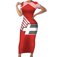 Swiss Football Custom Short Sleeve Bodycon Dress 1990-1992 Retro Red Switzerland Vintage