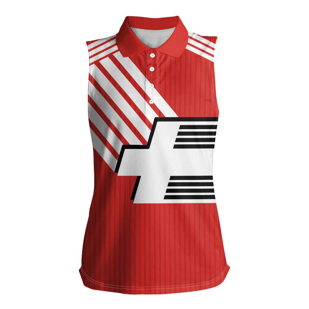 Swiss Football Custom Women Sleeveless Polo Shirt 1990-1992 Retro Red Switzerland Vintage