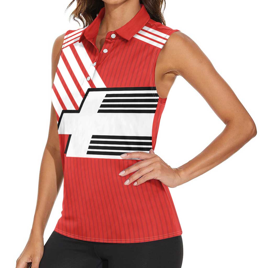 Swiss Football Custom Women Sleeveless Polo Shirt 1990-1992 Retro Red Switzerland Vintage