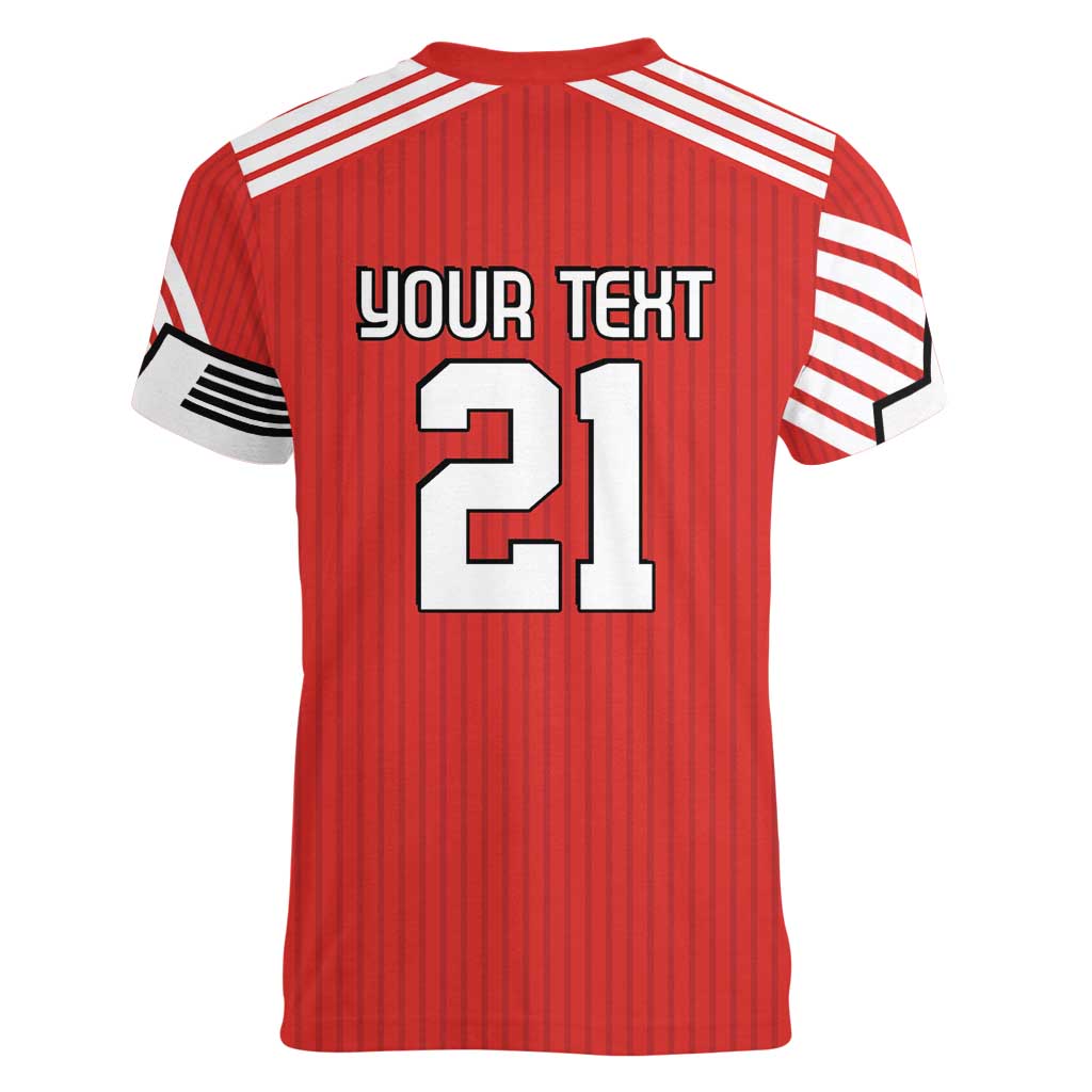 Swiss Football Custom Women V-Neck T-Shirt 1990-1992 Retro Red Switzerland Vintage