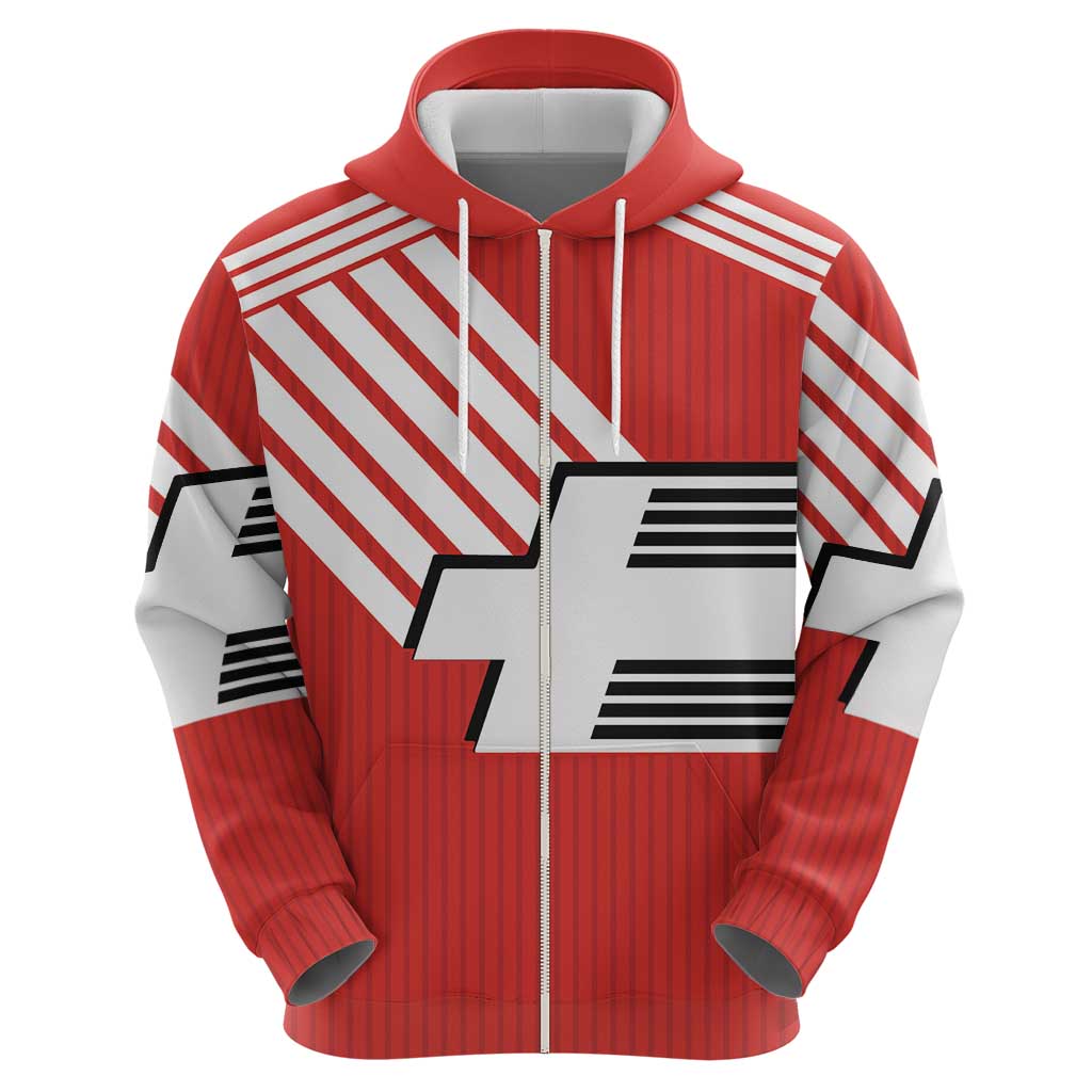 Swiss Football Custom Zip Hoodie 1990-1992 Retro Red Switzerland Vintage