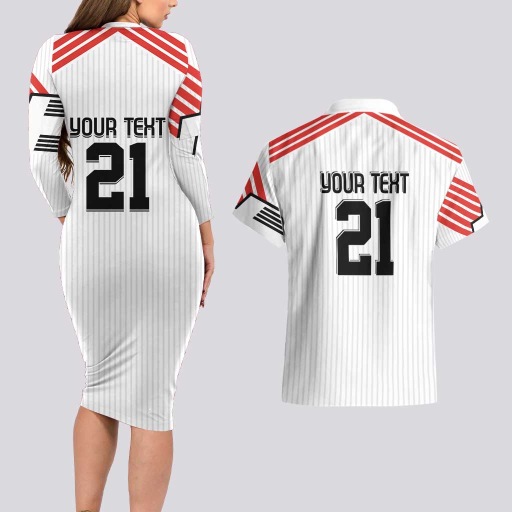 Swiss Football Custom Couples Matching Long Sleeve Bodycon Dress and Hawaiian Shirt 1990-1992 Retro White Switzerland Vintage