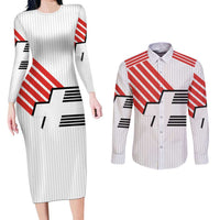 Swiss Football Custom Couples Matching Long Sleeve Bodycon Dress and Long Sleeve Button Shirt 1990-1992 Retro White Switzerland Vintage