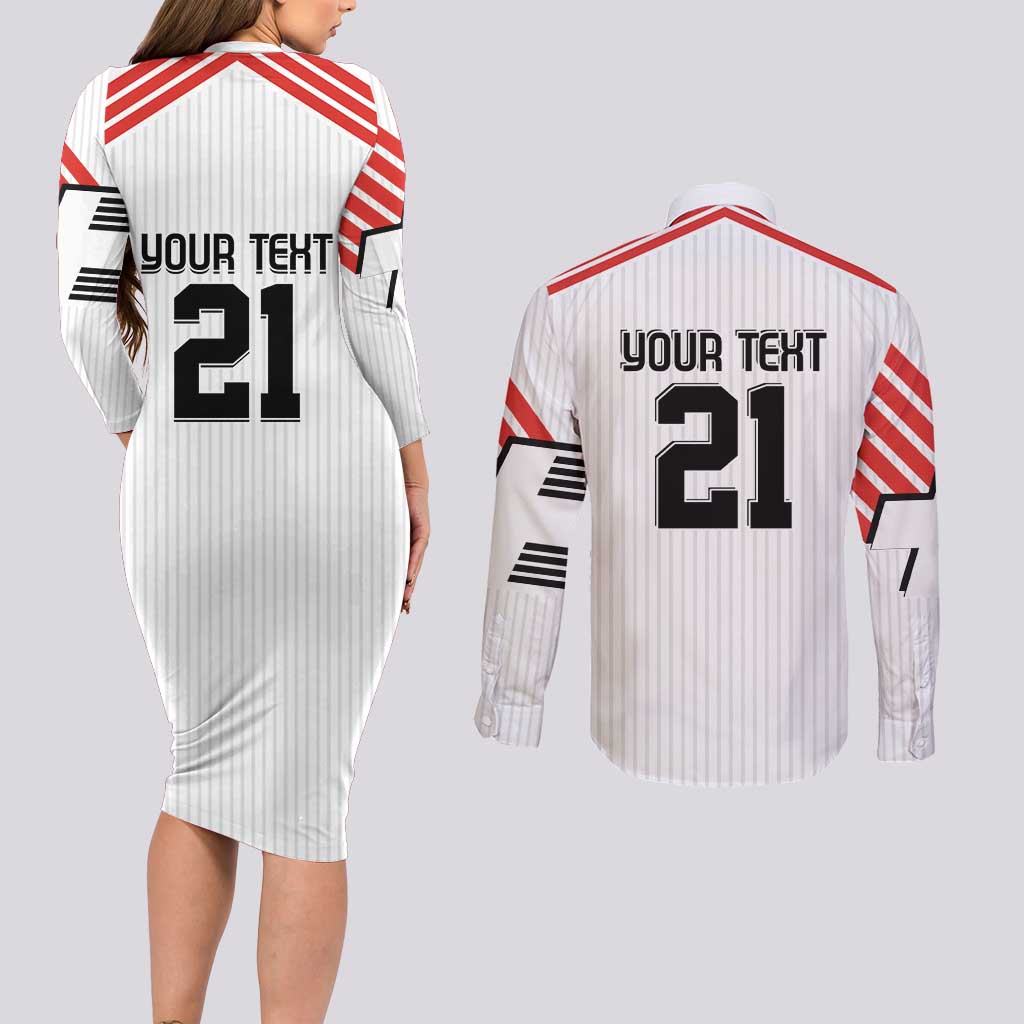 Swiss Football Custom Couples Matching Long Sleeve Bodycon Dress and Long Sleeve Button Shirt 1990-1992 Retro White Switzerland Vintage