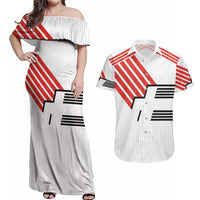 Swiss Football Custom Couples Matching Off Shoulder Maxi Dress and Hawaiian Shirt 1990-1992 Retro White Switzerland Vintage