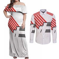 Swiss Football Custom Couples Matching Off Shoulder Maxi Dress and Long Sleeve Button Shirt 1990-1992 Retro White Switzerland Vintage