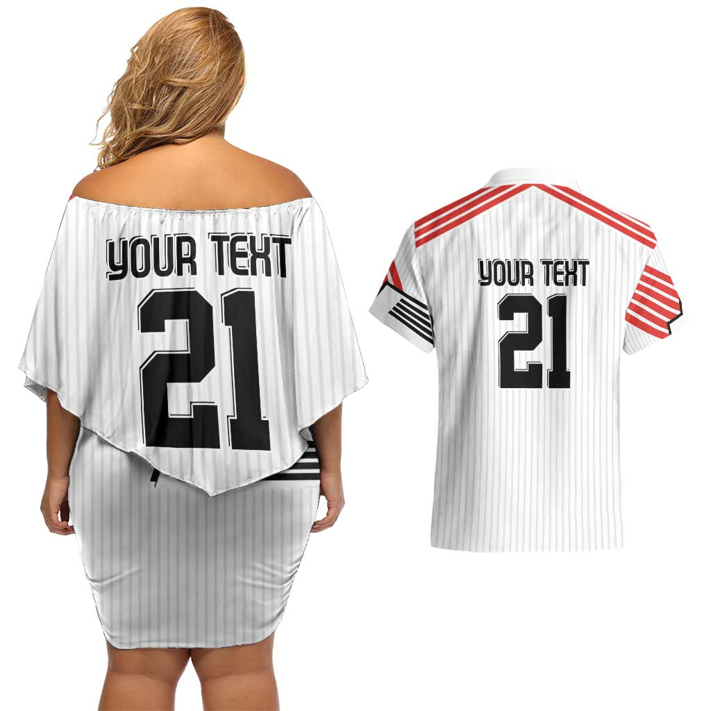 Swiss Football Custom Couples Matching Off Shoulder Short Dress and Hawaiian Shirt 1990-1992 Retro White Switzerland Vintage