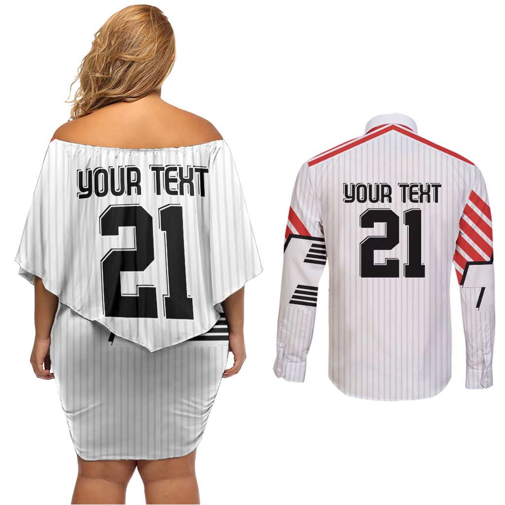 Swiss Football Custom Couples Matching Off Shoulder Short Dress and Long Sleeve Button Shirt 1990-1992 Retro White Switzerland Vintage