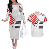 Swiss Football Custom Couples Matching Off The Shoulder Long Sleeve Dress and Hawaiian Shirt 1990-1992 Retro White Switzerland Vintage