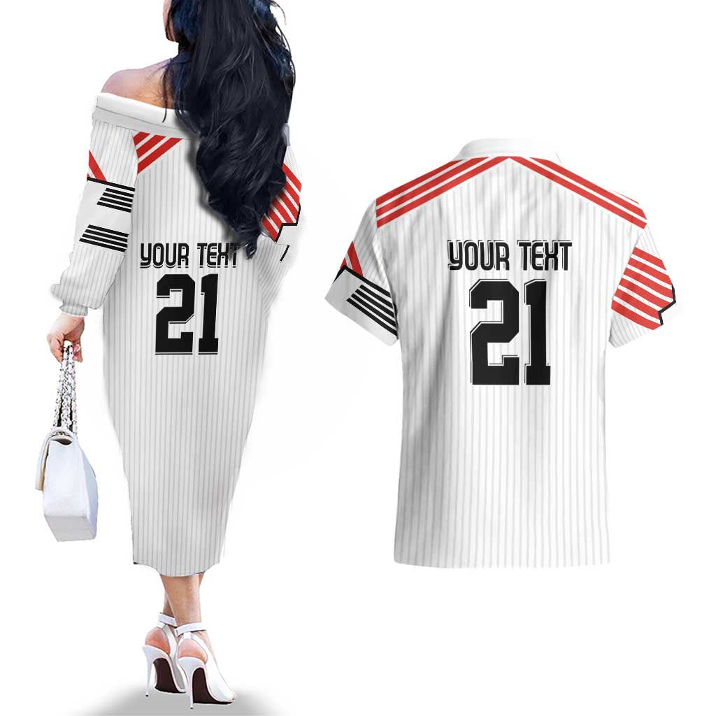 Swiss Football Custom Couples Matching Off The Shoulder Long Sleeve Dress and Hawaiian Shirt 1990-1992 Retro White Switzerland Vintage