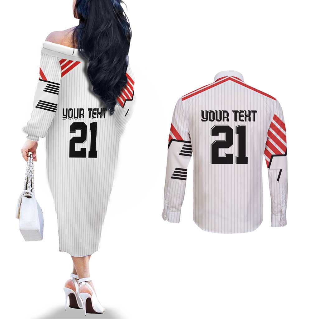 Swiss Football Custom Couples Matching Off The Shoulder Long Sleeve Dress and Long Sleeve Button Shirt 1990-1992 Retro White Switzerland Vintage