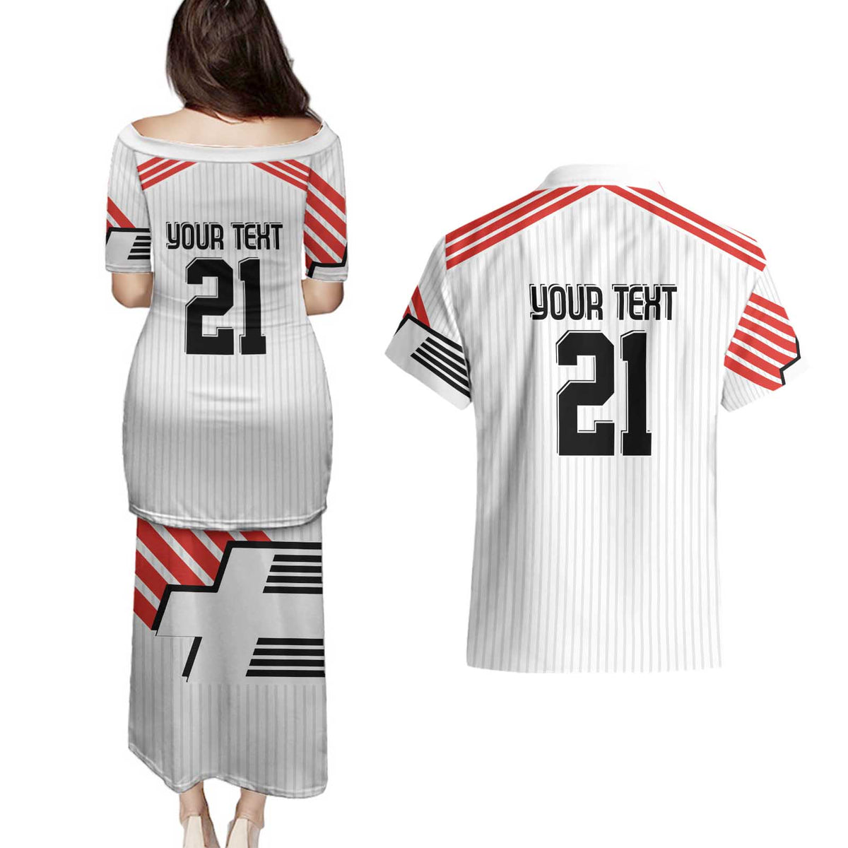 Swiss Football Custom Couples Matching Puletasi and Hawaiian Shirt 1990-1992 Retro White Switzerland Vintage
