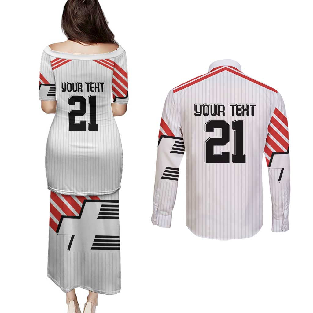 Swiss Football Custom Couples Matching Puletasi and Long Sleeve Button Shirt 1990-1992 Retro White Switzerland Vintage