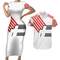 Swiss Football Custom Couples Matching Short Sleeve Bodycon Dress and Hawaiian Shirt 1990-1992 Retro White Switzerland Vintage