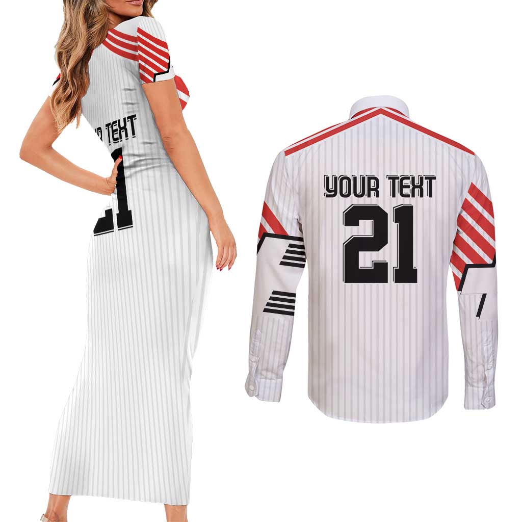 Swiss Football Custom Couples Matching Short Sleeve Bodycon Dress and Long Sleeve Button Shirt 1990-1992 Retro White Switzerland Vintage