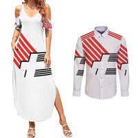 Swiss Football Custom Couples Matching Summer Maxi Dress and Long Sleeve Button Shirt 1990-1992 Retro White Switzerland Vintage