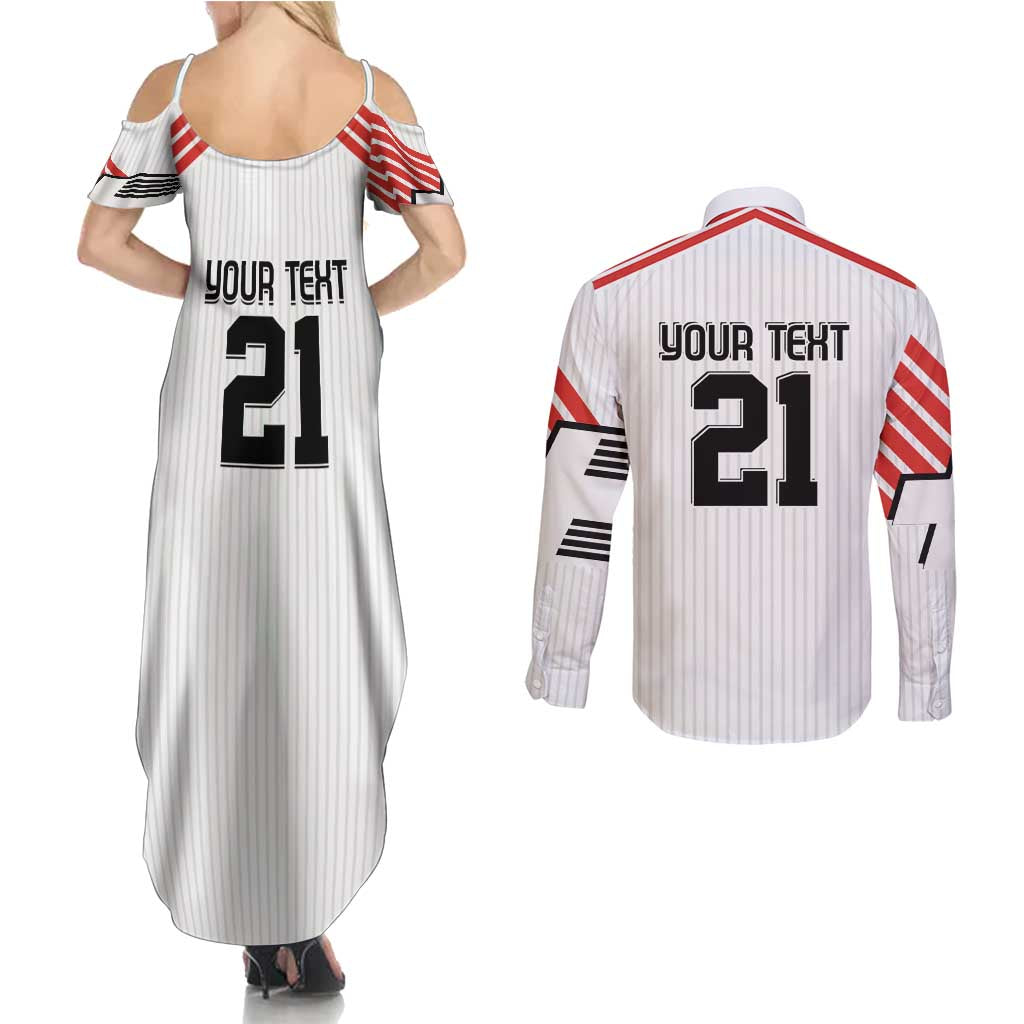 Swiss Football Custom Couples Matching Summer Maxi Dress and Long Sleeve Button Shirt 1990-1992 Retro White Switzerland Vintage