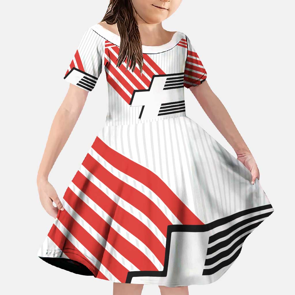 Swiss Football Custom Family Matching Long Sleeve Bodycon Dress and Hawaiian Shirt 1990-1992 Retro White Switzerland Vintage