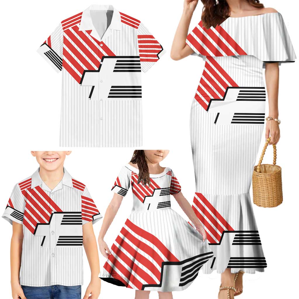 Swiss Football Custom Family Matching Mermaid Dress and Hawaiian Shirt 1990-1992 Retro White Switzerland Vintage