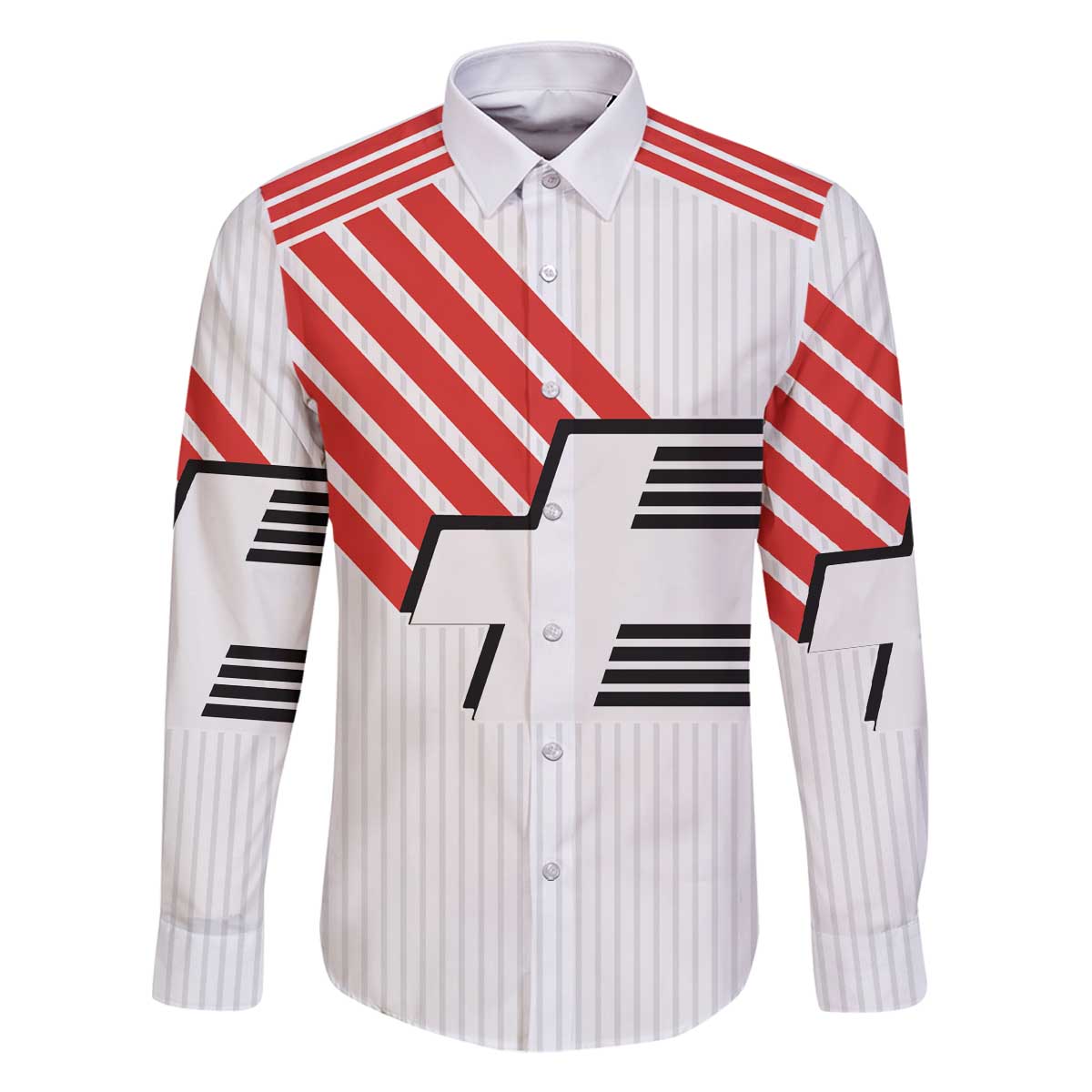 Swiss Football Custom Family Matching Off The Shoulder Long Sleeve Dress and Hawaiian Shirt 1990-1992 Retro White Switzerland Vintage