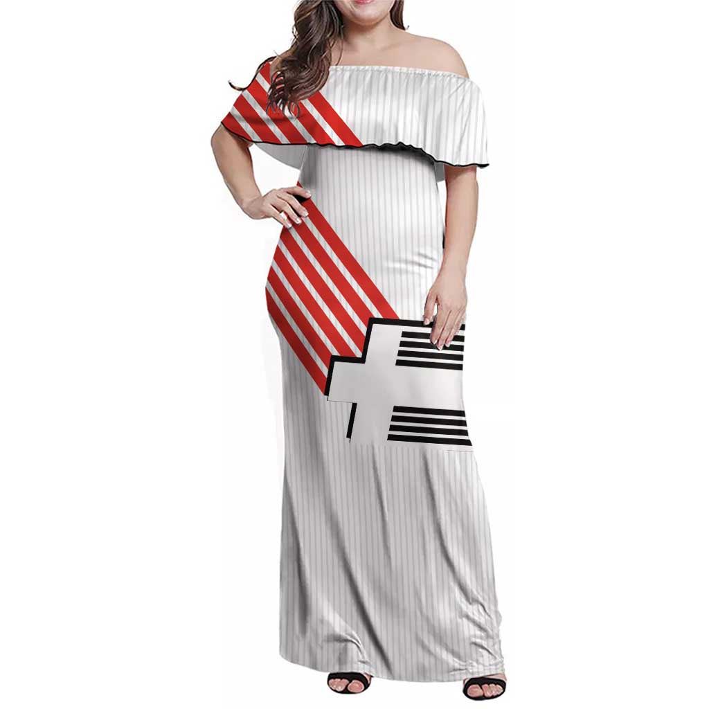 Swiss Football Custom Family Matching Off Shoulder Maxi Dress and Hawaiian Shirt 1990-1992 Retro White Switzerland Vintage