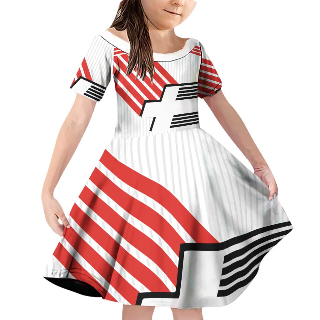 Swiss Football Custom Family Matching Off Shoulder Short Dress and Hawaiian Shirt 1990-1992 Retro White Switzerland Vintage