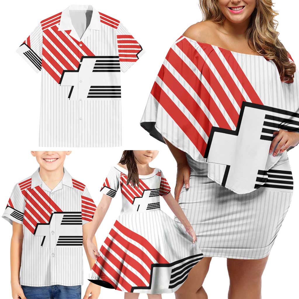 Swiss Football Custom Family Matching Off Shoulder Short Dress and Hawaiian Shirt 1990-1992 Retro White Switzerland Vintage