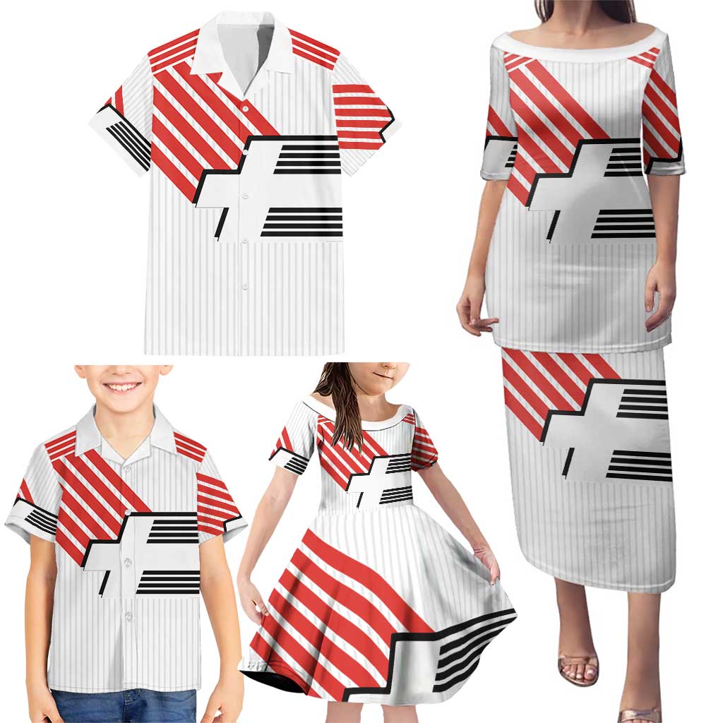 Swiss Football Custom Family Matching Puletasi and Hawaiian Shirt 1990-1992 Retro White Switzerland Vintage