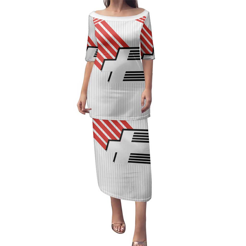 Swiss Football Custom Family Matching Puletasi and Hawaiian Shirt 1990-1992 Retro White Switzerland Vintage