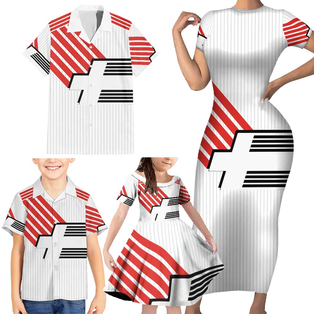 Swiss Football Custom Family Matching Short Sleeve Bodycon Dress and Hawaiian Shirt 1990-1992 Retro White Switzerland Vintage