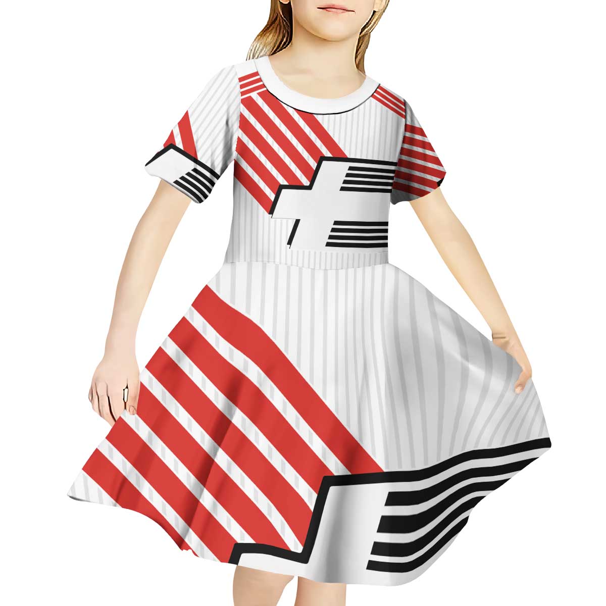 Swiss Football Custom Kid Short Sleeve Dress 1990-1992 Retro White Switzerland Vintage