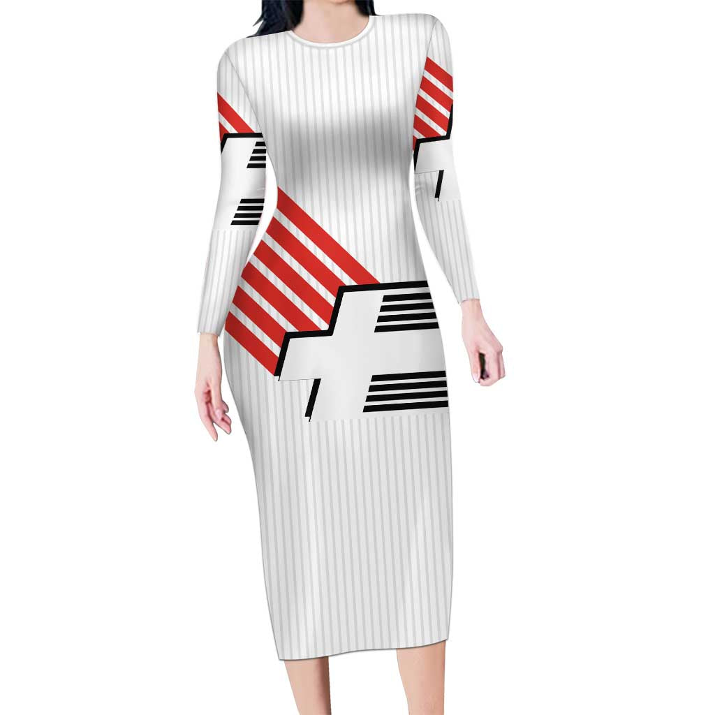 Swiss Football Custom Long Sleeve Bodycon Dress 1990-1992 Retro White Switzerland Vintage