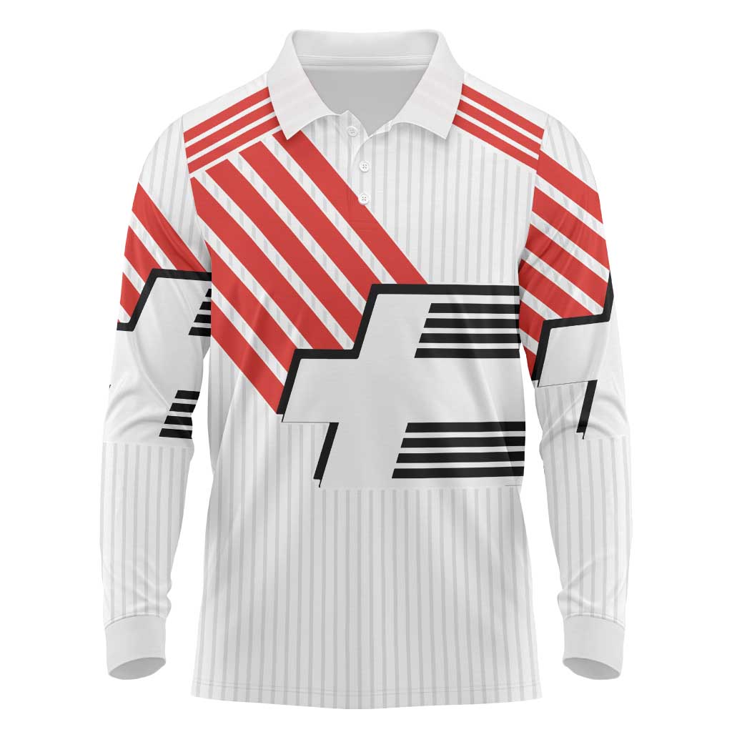 Swiss Football Custom Long Sleeve Polo Shirt 1990-1992 Retro White Switzerland Vintage