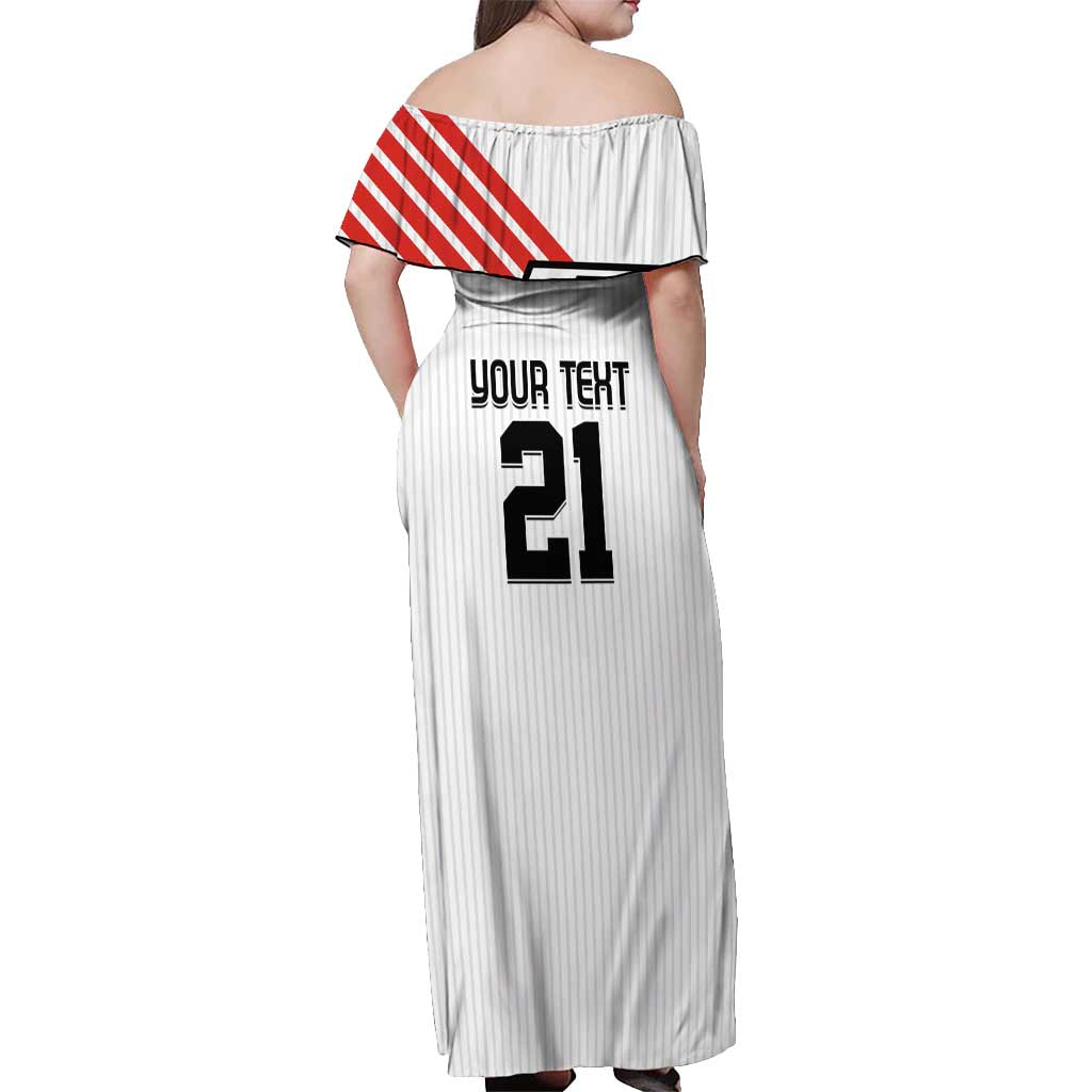 Swiss Football Custom Off Shoulder Maxi Dress 1990-1992 Retro White Switzerland Vintage