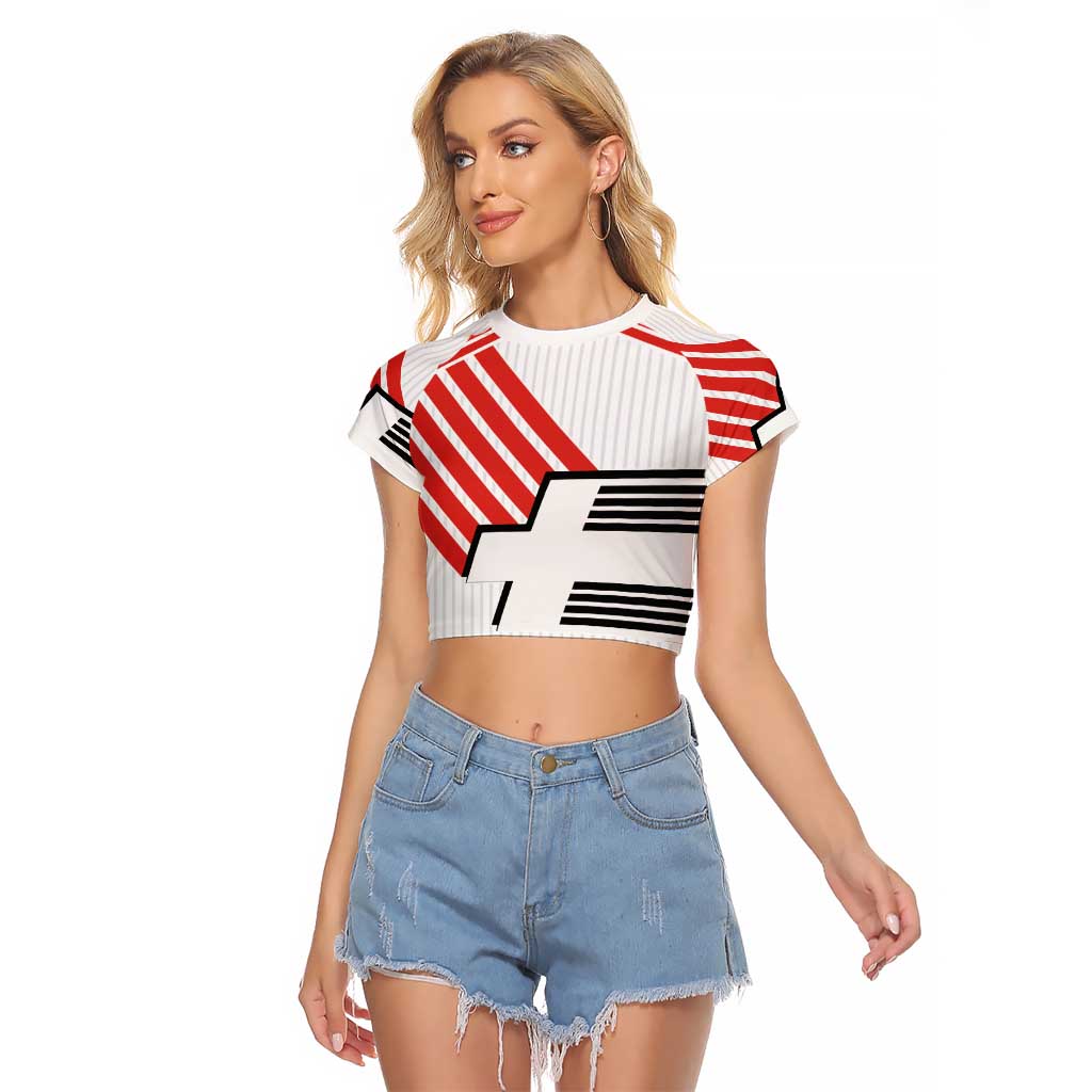 Swiss Football Custom Raglan Cropped T Shirt 1990-1992 Retro White Switzerland Vintage