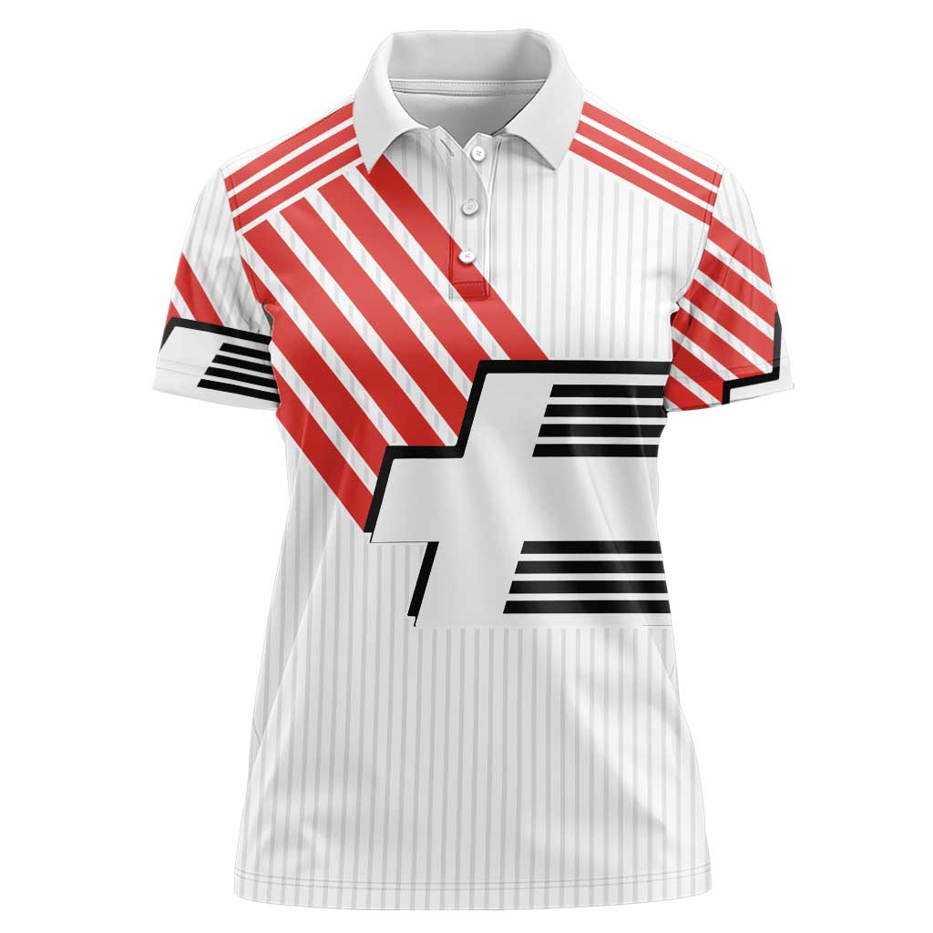 Swiss Football Custom Women Polo Shirt 1990-1992 Retro White Switzerland Vintage