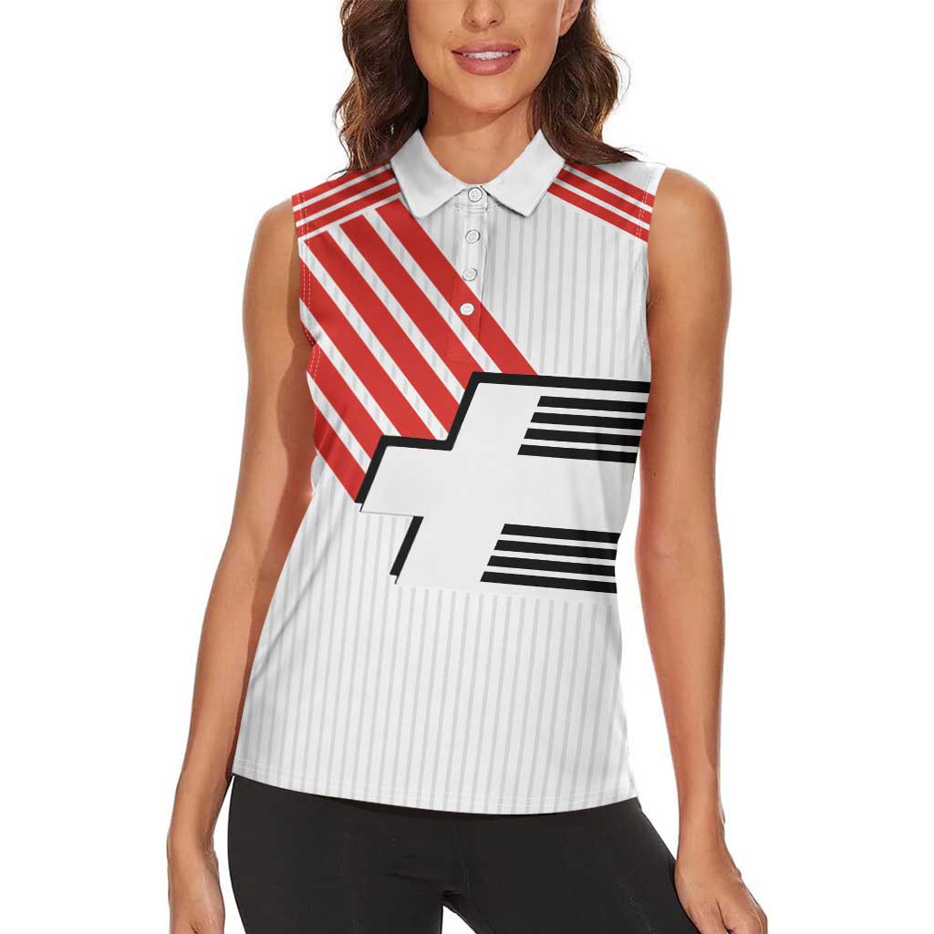 Swiss Football Custom Women Sleeveless Polo Shirt 1990-1992 Retro White Switzerland Vintage